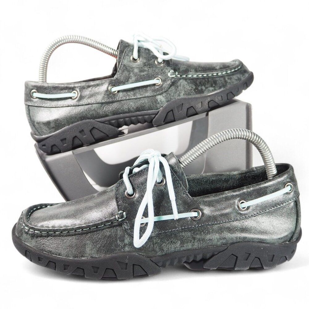 Ferrini Smoky‎ Black Microsuede Moc Toe Leather Loafers Women's 8.5B 65322-49